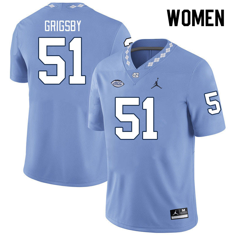 Women #51 R.J. Grigsby North Carolina Tar Heels College Football Jerseys Stitched-Carolina Blue